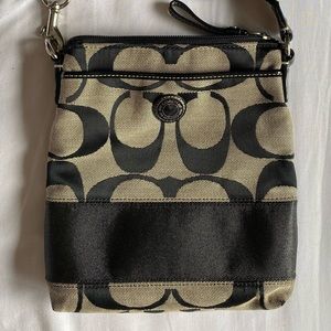 Black and gray Coach crossbody bag